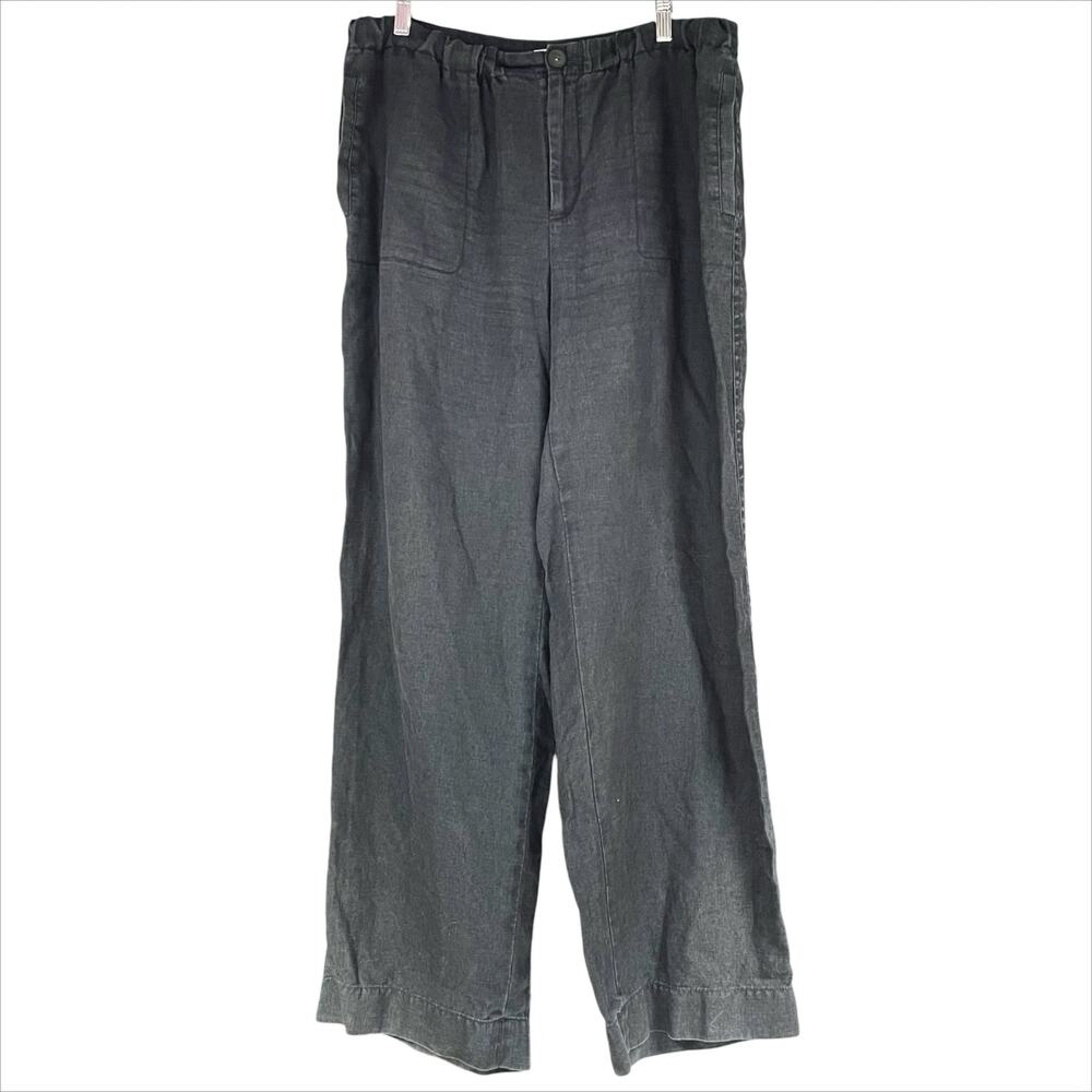 VINCE 100% Hemp Relaxed Wide-Leg Utility Pants in Dark Night Lake Black Size 14
